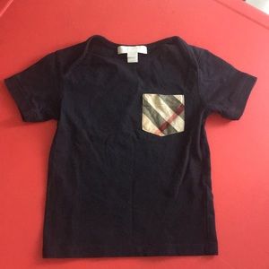 Burberry Check Pocket Cotton T shirt in True Navy
